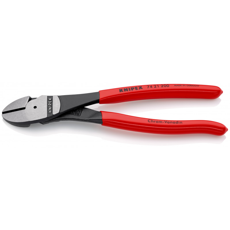 Pince coupante de côté démultipliée 200mm coudée à 25° - Gainage PVC - KNIPEX | 74 21 200