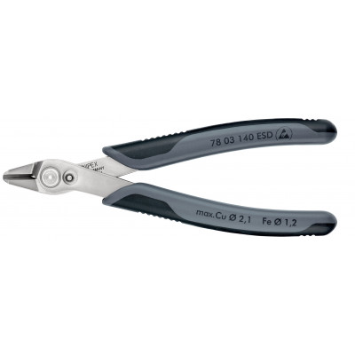 Pince coupante électronique Super Knips® XL 140mm - Gainage bi-matière ESD - KNIPEX | 78 03 140 ESD