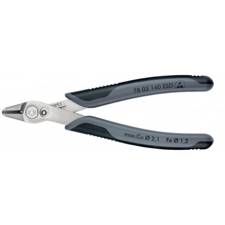 Pince coupante électronique Super Knips® XL 140mm - Gainage bi-matière ESD - KNIPEX | 78 03 140 ESD