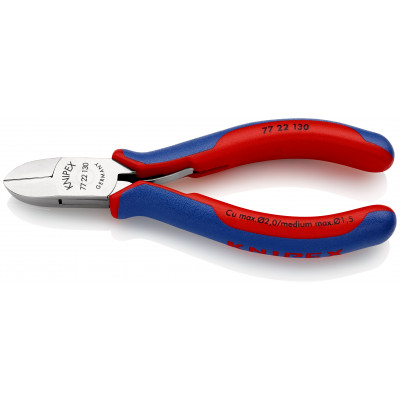 Pince coupante électronique tête ronde biseautée 130mm Ressort Gaine bi-matière - KNIPEX | 77 22 130