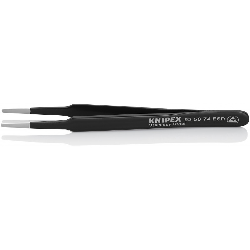 Brucelle de précision 120mm droite - ESD - Pointes rondes effilées - Acier Inox - KNIPEX | 92 58 74 ESD