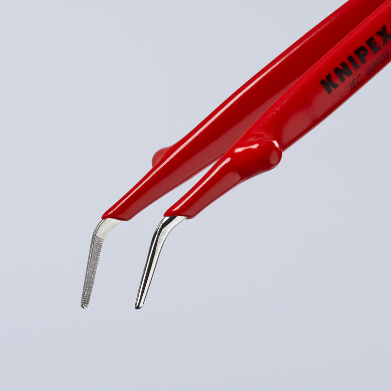 Brucelle de précision 150mm coudée 45° - Isolée 1000V - Pointue - Acier chromé - KNIPEX | 92 37 64