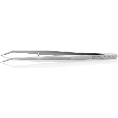 Brucelle de précision 155mm coudée 45° avec goujon - Pointue - Acier Chromé - KNIPEX | 92 34 36