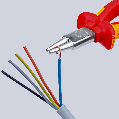 Pince à becs courts et ronds 160mm - Gainage bi-matière - Chromée - Isolée 1000V - KNIPEX | 22 06 160