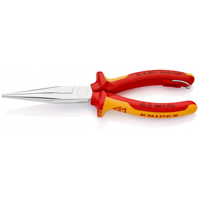 Pince à becs demi-ronds 200mm avec tranchant Bi-matière Chromé 1000V Antichut SC - KNIPEX | 26 16 200 T BK