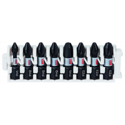 Kit 8 Embouts de vissage qualité Impact PH1 3xPH2 PH3 2xPZ2 PZ3 25mm - BOSCH | 2 608 522 323