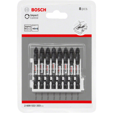 Kit 8 Embouts de vissage qualité Impact double tête 8xPH2-PZ2 65mm - BOSCH | 2 608 522 333