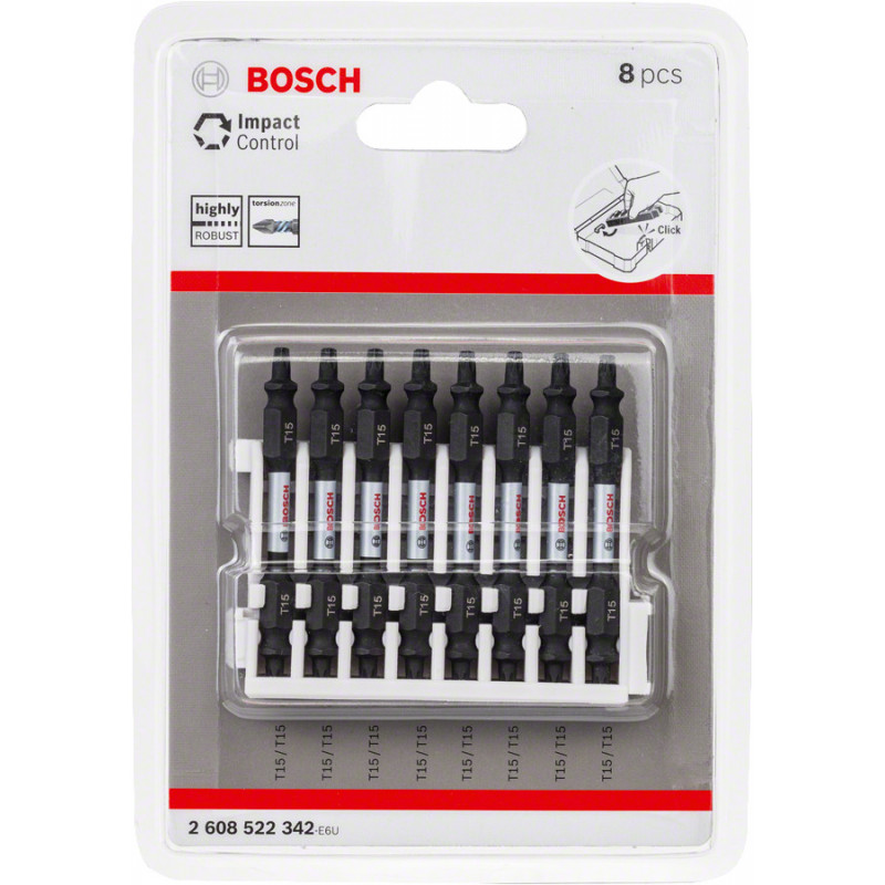 Kit 8 Embouts de vissage qualité Impact double tête 8xT15 65mm - BOSCH | 2 608 522 342