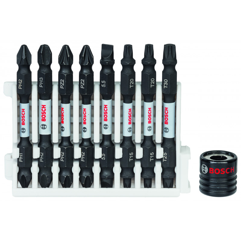 Kit 8 Impact PH1-PH2 PH2-PH3 2xPH2-PZ2 Plat1x5,5 2xT15-T20 T25-T30 65mm + aimant - BOSCH | 2 608 522 345