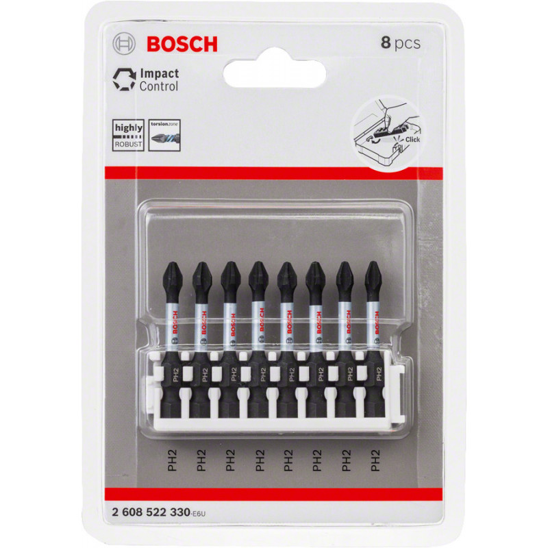 Kit 8 Embouts de vissage qualité Impact PH2 50 mm - BOSCH | 2 608 522 330
