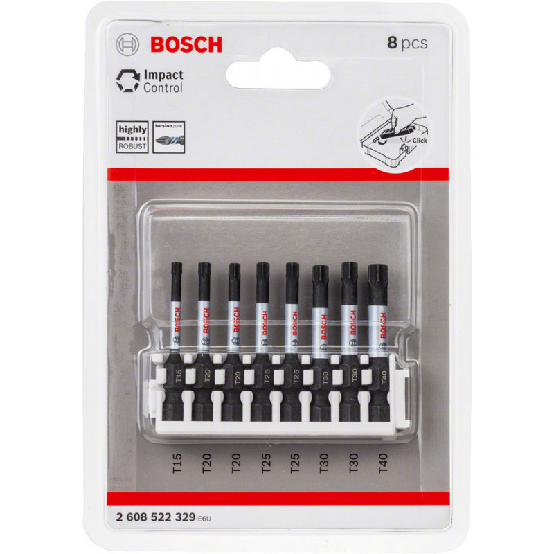 Kit 8 Embouts de vissage qualité Impact T15 2xT20 2xT25 2xT30 T40 50 mm - BOSCH | 2 608 522 329