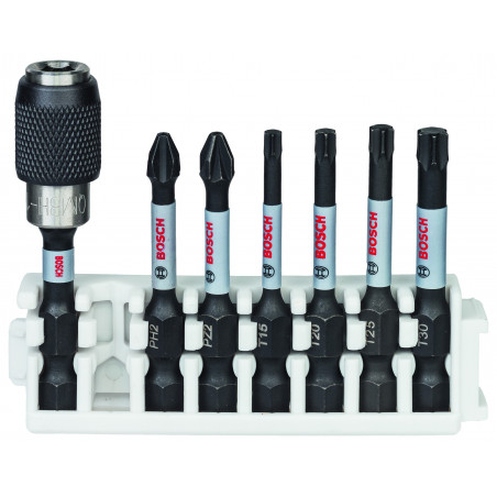 Kit 6 Embouts qualité Impact PH2 PZ2 T15 T20 T25 T30 50 mm + 1 porte-embout - BOSCH | 2 608 522 327