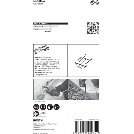 Lame Plongeante EXPERT StarlockMax Carbure Extra Métal 70x32mm MAIZ32AIT - BOSCH | 2 608 900 022