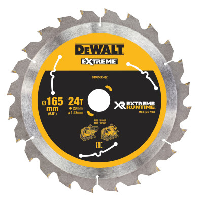 Lame de Scie Circulaire Plongeante XR Runtime, 165X20mm 24 dents - Dewalt | DT99560