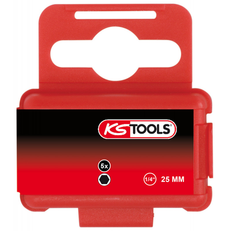 Boîte de 5 embouts de vissage 6 pans, L.25 mm - 1/4'' - 6 mm KS Tools | 911.2265