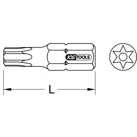 Boîte de 5 embouts de vissage TORX® percé, L.25 mm - 1/4'' - T30 KS Tools | 911.2298