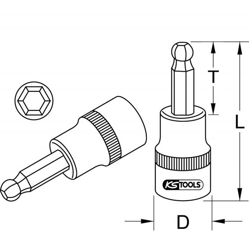 Douille tournevis 6 pans sphérique ULTIMATE 3/8", L.50 mm - 5 mm" - KS Tools | 922.3915