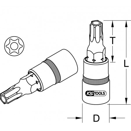 Douille tournevis ULTIMATE TORX percé 1/2", L.55 mm - T60" - KS Tools | 922.1700