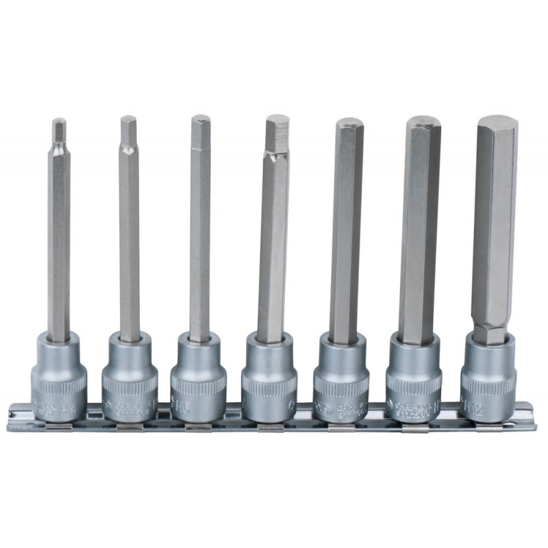 Rail de 7 douilles tournevis longues 6 pans 3/8", 4 à 12 mm " - KS Tools | 922.3897