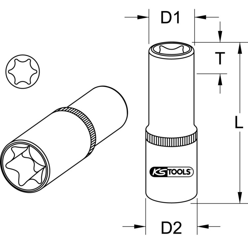 Douille longue TORX ULTIMATE 1/2", L. 75mm - E18 - KS Tools | 922.1383
