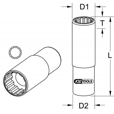 Douille longue 12 pans ULTIMATE 1/2", 34 mm" - KS Tools | 922.1289