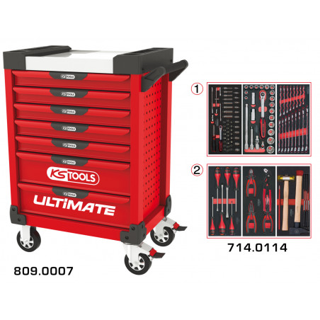 Servante PEARLline rouge 7 tiroirs équipée de 114 outils - KS Tools | 809.7114