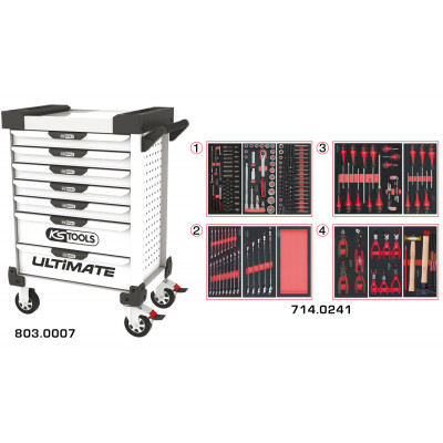 Servante PEARLline blanche 7 tiroirs équipée de 241 outils - KS Tools | 803.7241