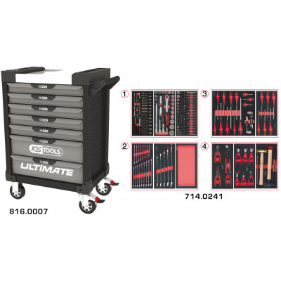 Servante PEARLline grise et noire 7 tiroirs équipée de 241 outils - KS Tools | 816.7241