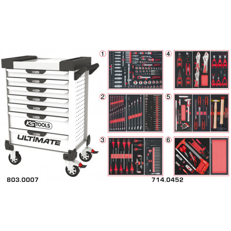 Servante PEARLline blanche 7 tiroirs équipée de 455 outils - KS Tools | 803.7452