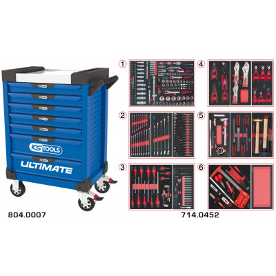 Servante PEARLline bleue 7 tiroirs équipée de 455 outils - KS Tools | 804.7452
