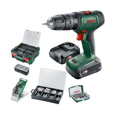 Perceuse-visseuse à percussion UniversalImpact 18V 2x1,5Ah + 210 Acc + SBX Set - BOSCH | 0 603 9D4 107