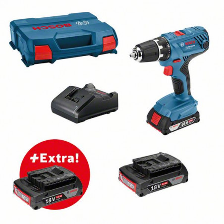 Perceuse visseuse gsr 18v-21 + 3 batteries gba 18v 2,0ah + gal 18v-20 l-case - BOSCH | 0 615 990 L88