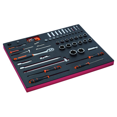 Jeu de tournevis/douilles 1/4" + 1/2", module mousse 3/3 Fit&Go - 77 pcs - Bahco | FF1A01