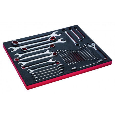 Jeu de clés à molette/mixtes/à fourche doubles, module mousse 3/3 Fit&Go - 30 pcs - Bahco | FF1A04