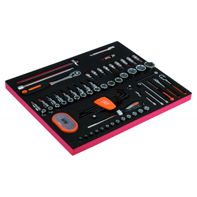 Module mousse Fit&Go 3/3, embouts, tournevis à cliquet, douilles 1/2" et 1/4" - 104 pcs - Bahco | FF1A051