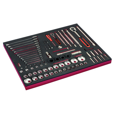 Module mousse Fit&Go 3/3, jeu de douilles 1/4"-1/2", clés et pinces - 94 Pcs - Bahco | FF1A153