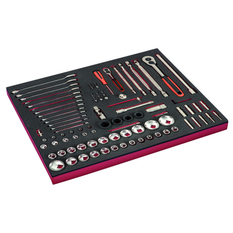 Module mousse Fit&Go 3/3, jeu de douilles 1/4"-1/2", clés et pinces - 94 Pcs - Bahco | FF1A153