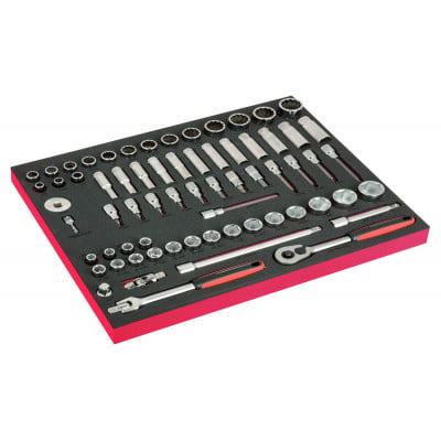 Module mousse Fit&Go 3/3 marquage laser, douilles standard et longues 1/2" - 67 Pcs - Bahco | FF1A196LM