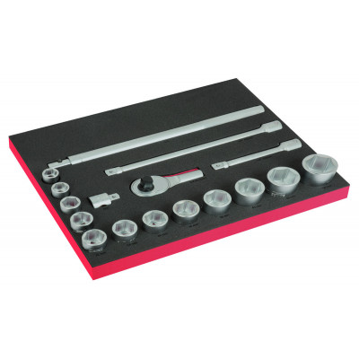Module mousse Fit&Go 3/3 marquage laser, douilles 3/4" - 17 Pcs - Bahco | FF1A206LM