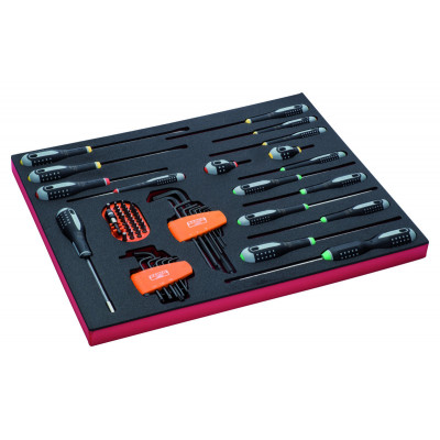 Jeu de tournevis/clés mâles/embouts, module mousse 3/3 Fit&Go - 50 pcs - Bahco | FF1A27