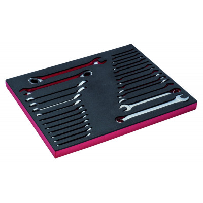 Jeu de clés mixtes contre-coudées et de clés à cliquet, module mousse 3/3 Fit&Go - 28 pcs - Bahco | FF1A3005