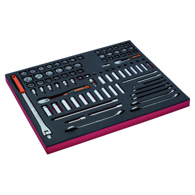Jeu de douilles 1/4" + 3/8" et de clés mixtes, module mousse 3/3 Fit&Go - 91 pcs - Bahco | FF1A5003