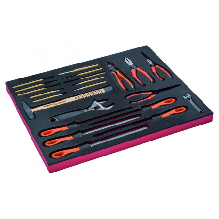 Kit d'outils clés à molette/outils de frappe/limes/pinces, module mousse 3/3 Fit&Go - 22 pcs - Bahco | FF1A5010