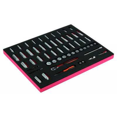 Jeu de douilles longues 1/4" + 3/8", module mousse 3/3 Fit&Go - 75 pcs - Bahco | FF1A54