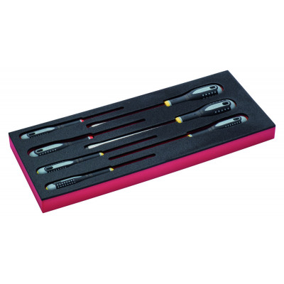 Jeu de 5 tournevis vis à fente/2 Phillips, module mousse 1/3 Fit&Go - 7 pcs - Bahco | FF1E1002
