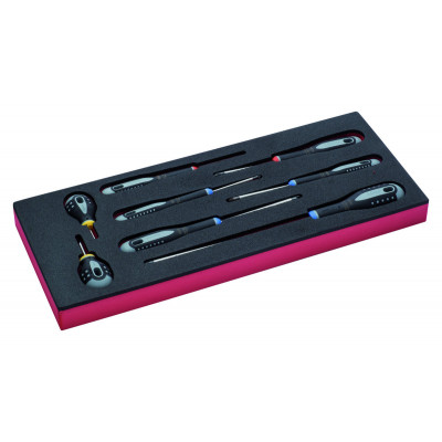 Jeu de tournevis pour vis à fente/Phillips/Pozidriv, module mousse 1/3 Fit&Go - 8 pcs - Bahco | FF1E1004