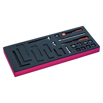 Jeu de douilles 1/4" et cliquet à tête ronde, module mousse 1/3 Fit&Go - 24 pcs - Bahco | FF1E2007