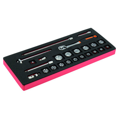 Jeu de douilles 3/8" et cliquets, module mousse 1/3 Fit&Go - 24 pcs - Bahco | FF1E2101