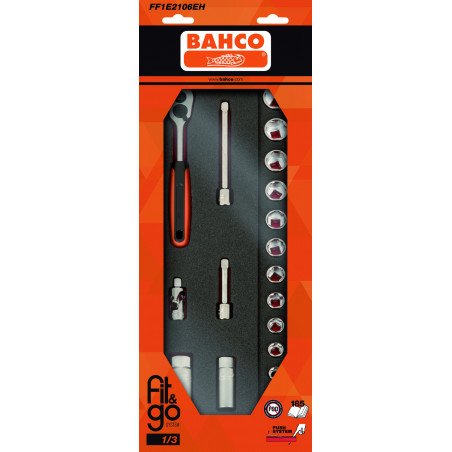 Module mousse Fit&Go 1/3, douilles 3/8" - 18 Pcs emballage individuel - Bahco | FF1E2106EH