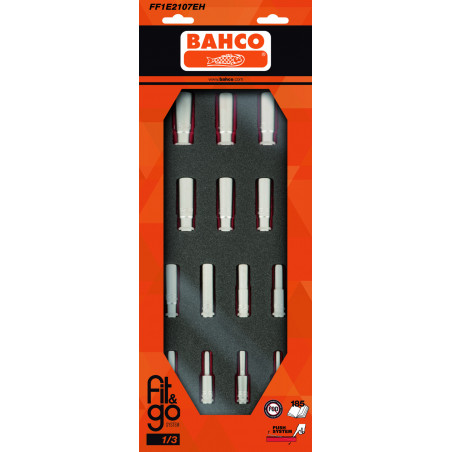Module mousse Fit&Go 1/3, douilles longues 3/8" - 14 Pcs emballage individuel - Bahco | FF1E2107EH